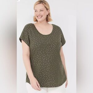 Lane Bryant Olive Top with Gold Foil Dots